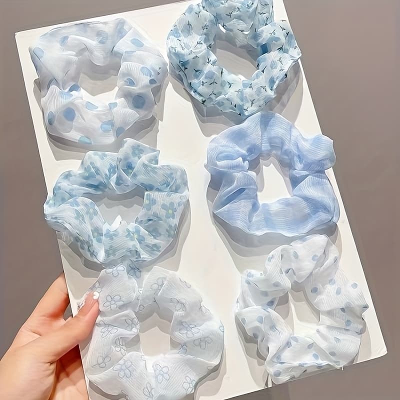 TEMU 6pcs Fashion Blue And White Dot Flower Fabric Hairbands+for Women Party Hair Accessories Suitable For Daily Dressing