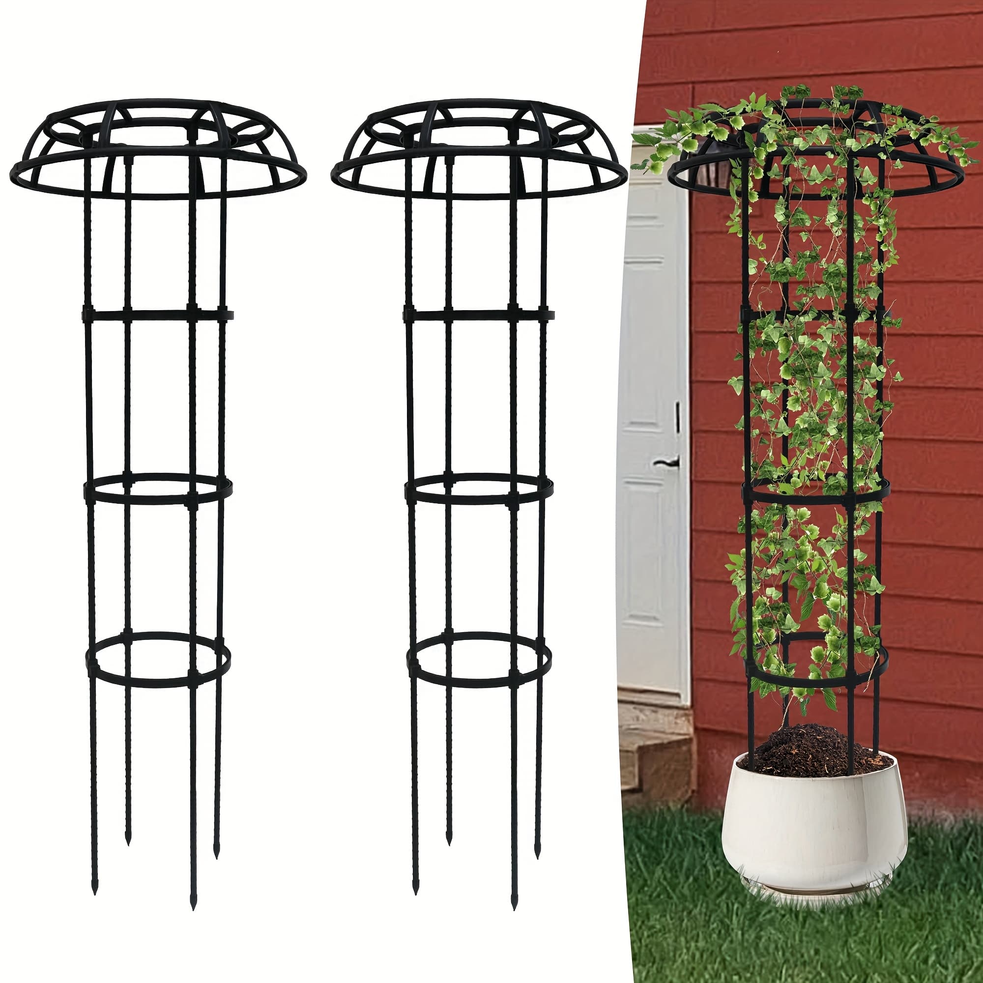 TEMU 1pack/2packs 41/53/65inch Garden Trellis For Climbing Plants, Outdoor Plant Support Cage With Rustproof Metal Frame And Plastic Coating, Ideal For Vines, Flowers, Vegetables, And Roses