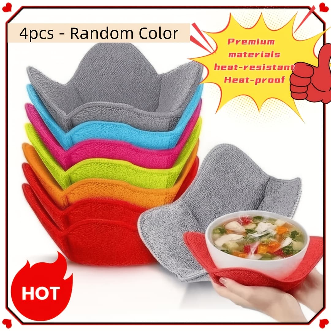 TEMU 4pcs (random Color) Heat-resistant Microwave Bowl Mats - Non-contact , Durable Polyethylene Insulation Mats, Functional Design, Durable Mats, Microwave Mats, Meal Prep