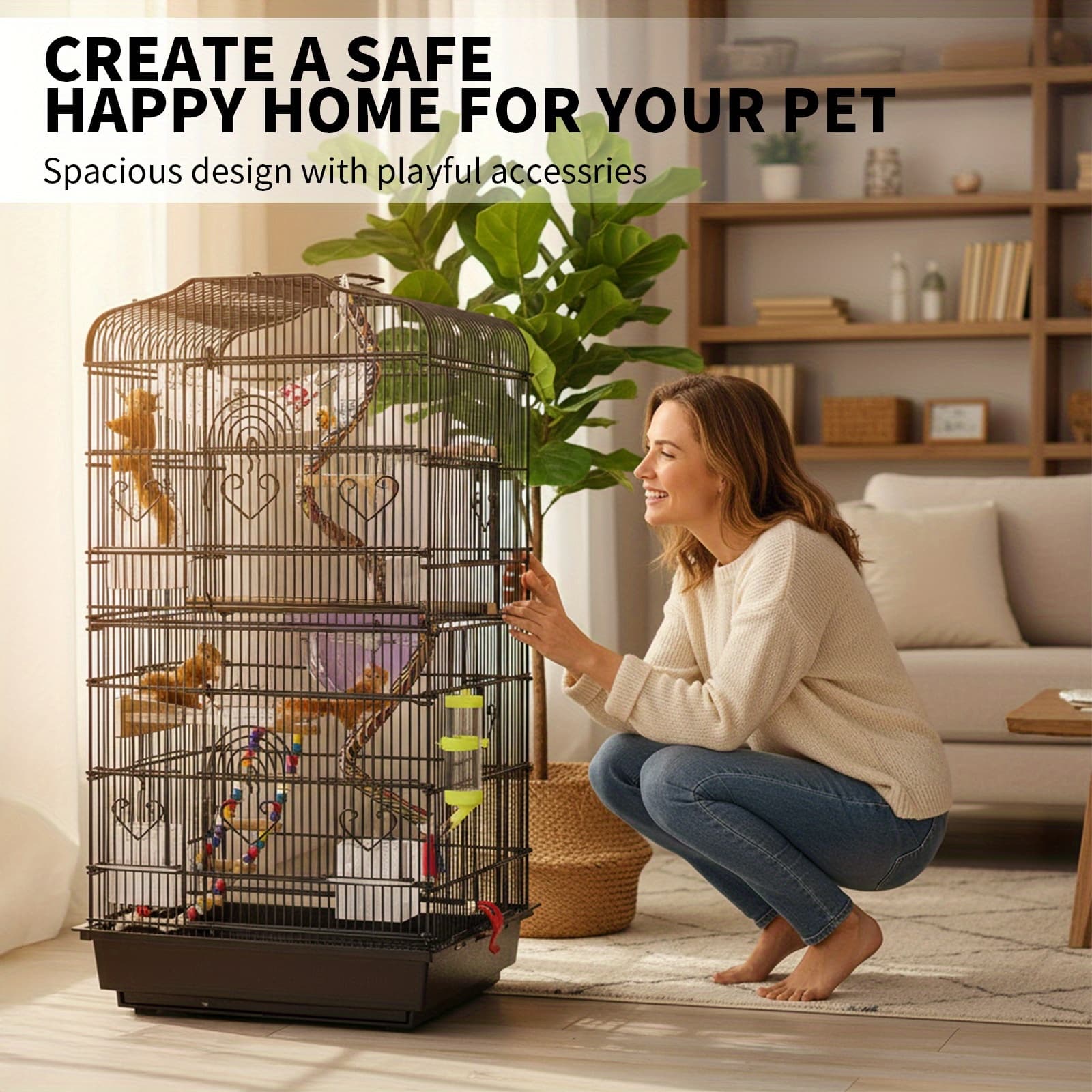 TEMU 36-inch Metal Small Animal Cages, Rolling Chinchilla Cage With Removable Ramps, Large Cage For /guinea Pigs/rabbit, Ferret Cages With Hammock And 2 Tiers, Black
