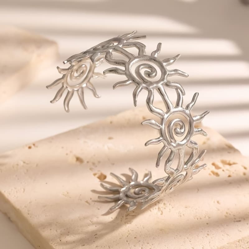 TEMU 1pc Of European And Retro Sun Opening Bracelet With Adjustable Opening And Closing Size, Suitable For Women' Life, Summer Beach Vacation, ' , Gift , Layering Of Women's Jewelry Accessories