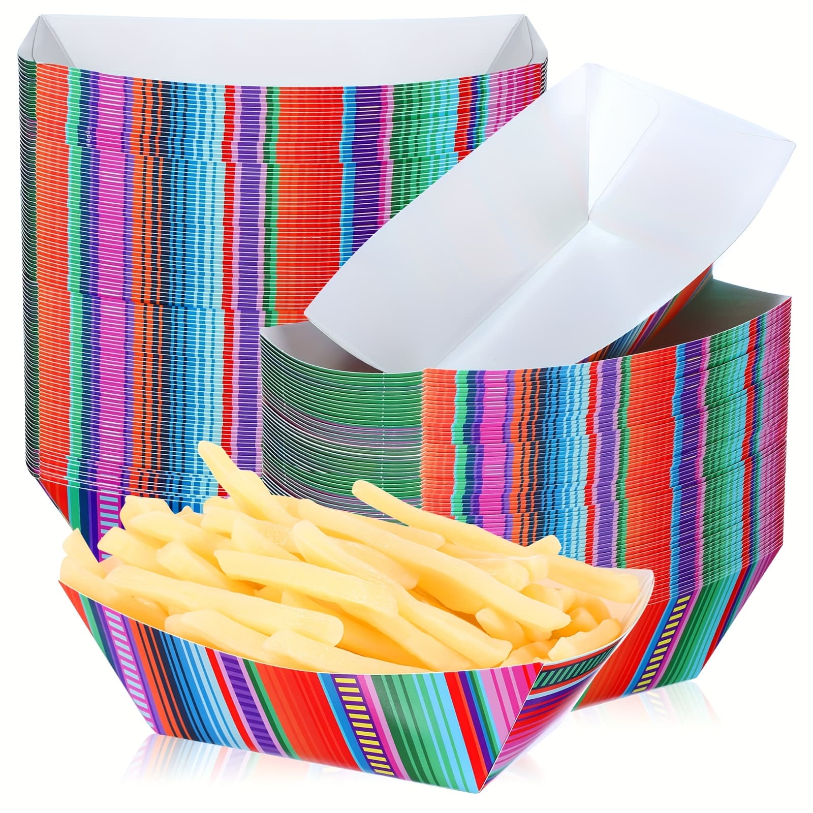 TEMU 100pcs Mexican Trays Disposable Food Trays Party Decorations Assembled Paper Snack Trays For Candy Hot Dog De Mayo Birthday Mexican Party Supplies (2 Lb)