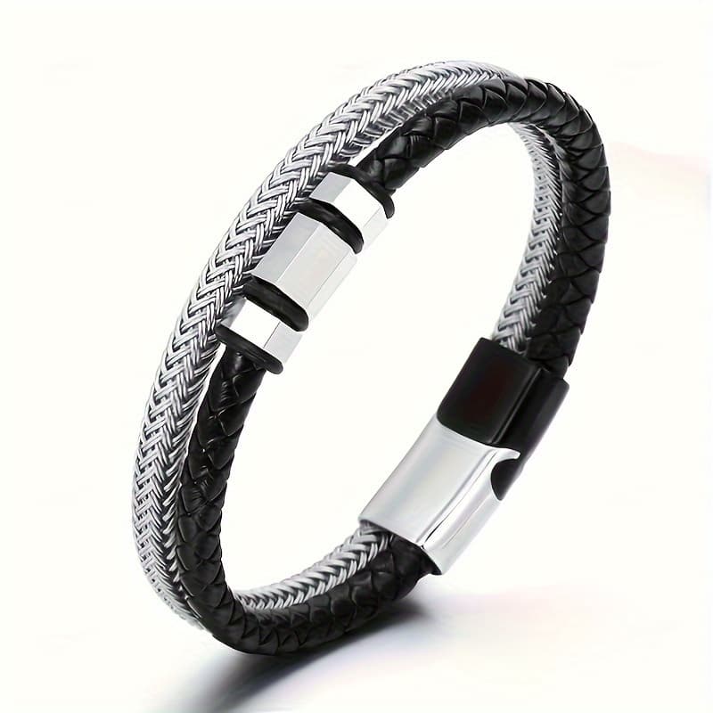 TEMU 1pc European And Fashion Simple Magnetic A0ttraction Style, Hand-retro Leather Bangle, Fashion Creative Bangle, Multilayer Bangle, Pu Leather Jewelry
