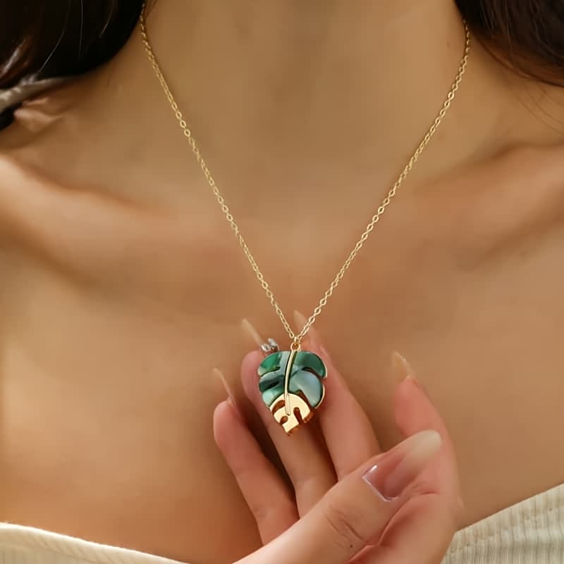 TEMU 1pc Bohemian Irregular Leaf Fashion Pendant Necklace, Elegant And , Suitable For Women' Wear Or Casual Vacation