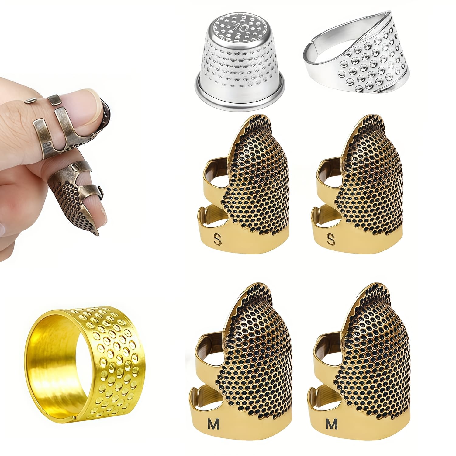 TEMU 7pcs Thimble Set – Hand Sewing Thimbles, Metal Finger Protector, Thimble Ring For Quilting And Embroidery