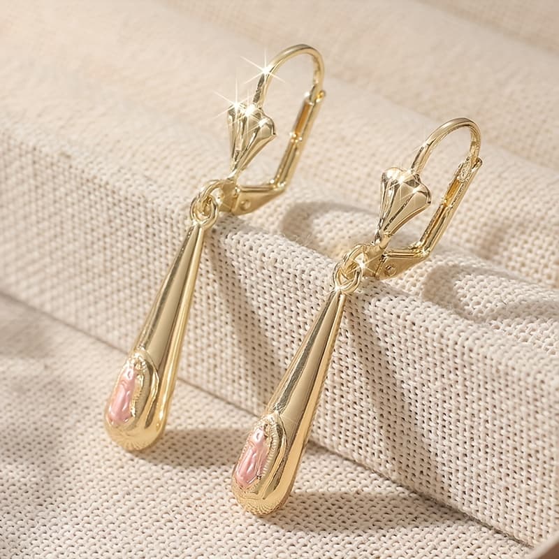 TEMU Yoyo Women' -plated Teardrop Dangle Earrings - Long Glossy Water Drop Jewelry, Elegant Christmas Gift Suitable For Weddings, & Wear