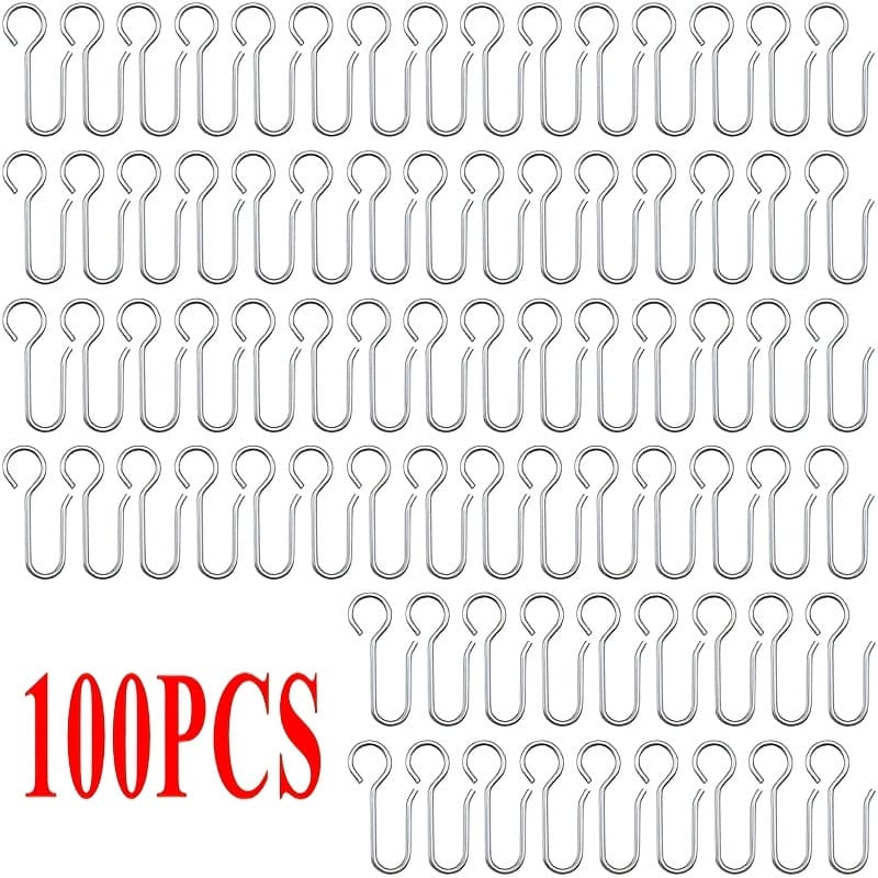TEMU Pack Of 100 Heavy-duty Silvery Metal Curtain Hooks, Compatible With Curtain Rings, Door Curtains, And Shower Curtains, Featuring Reinforced 40x20mm Hooks That Are Sturdy And Durable