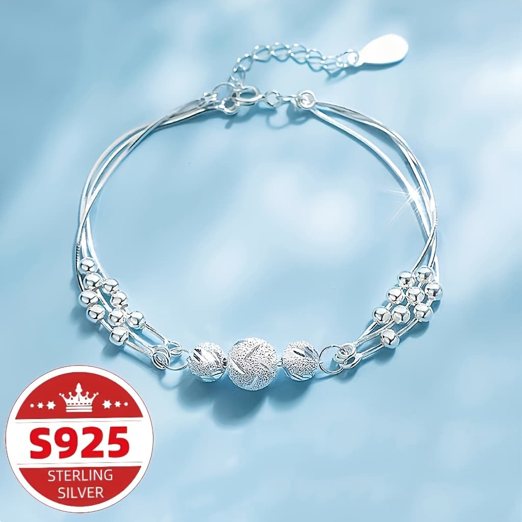 TEMU 925 Silver Women's Bracelet Necklace Set, Triple Layered Bead Bracelet And Necklace For 3 Generations, Talisman Gift For Girlfriend, Valentine's Day Gift For Back To School