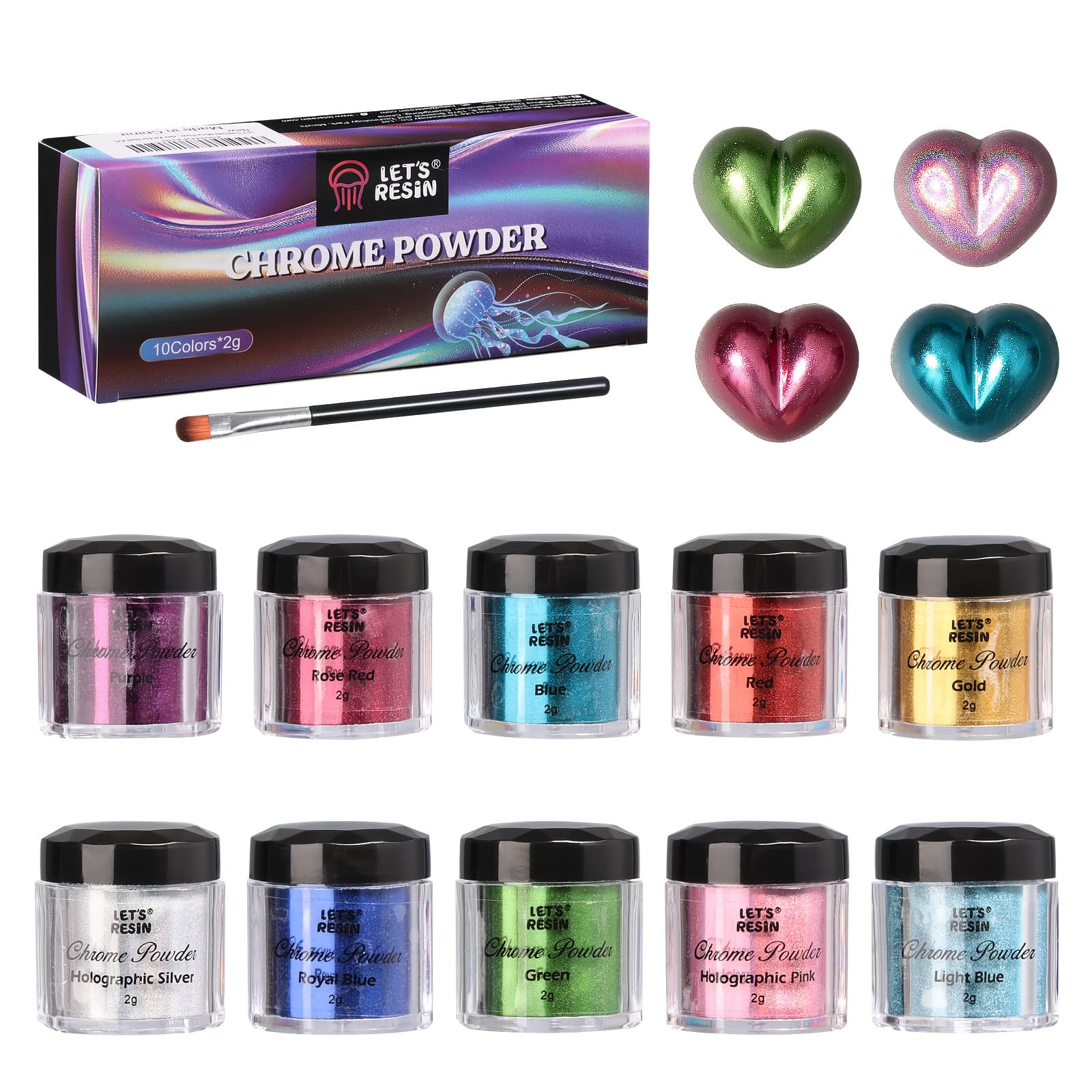 TEMU Resin 10 Colors Chrome Powder, Metallic Holographic Pigment For Epoxy Resin, Crafting, Tumbler, Painting - Each 2g
