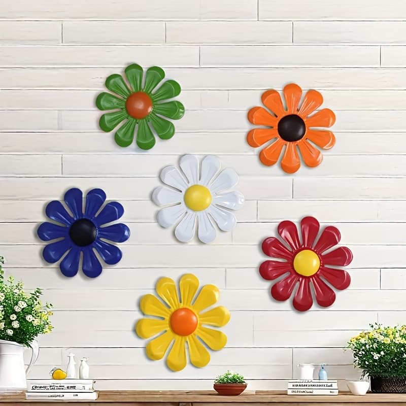 TEMU 6pcs Colorful Metal Sunflower Wall Art Hanging Decorations Are Suitable For Indoor Living Room, Bedroom Restaurant And Outdoor Courtyard Holiday Decoration.