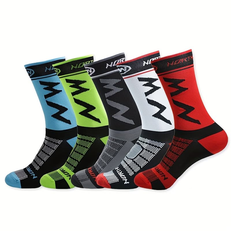 TEMU 3/5-pair Mixed-color Men's Cycling Socks, Sports Socks, Long Tube Socks, Breathable And Sweat-wicking, High-stretch And Comfortable