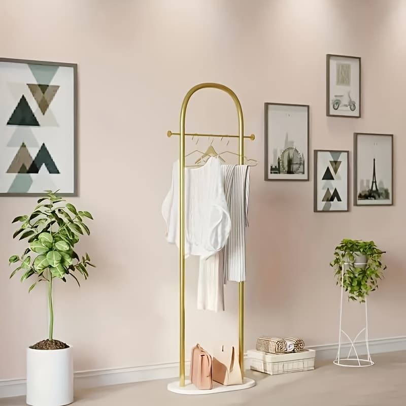TEMU 1pc Clothing Rack Marble Base Metal Modern Coat Rack Stand Clothes Rack Stand For Bedroom Standing Garment Rack Heavy Duty Coat Hanger Rack Stand For Bag, Hat, Scarf, Jacket