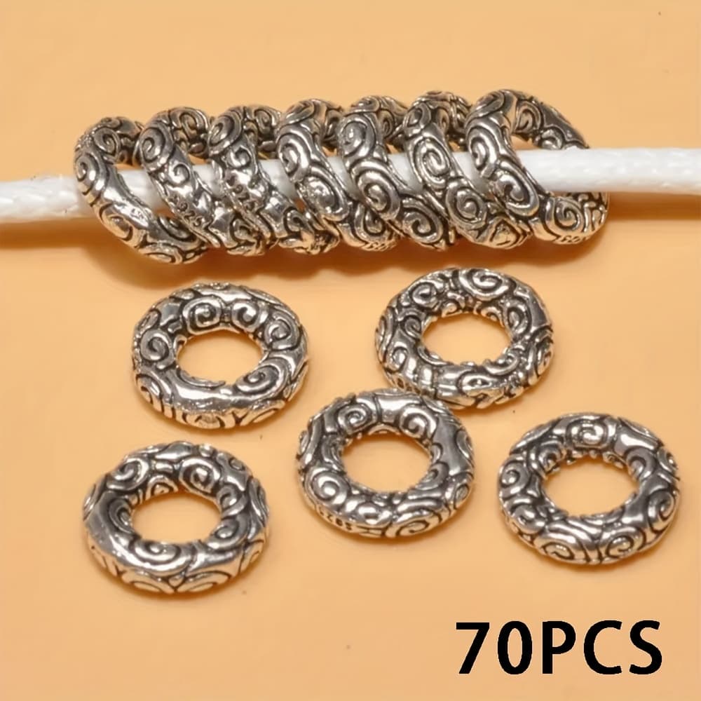 TEMU 30/50/70pcs Silvery Alloy Large Hole Loose Carved Spacer Beads, Suitable For Making Bracelet Necklace Jewelry Accessories