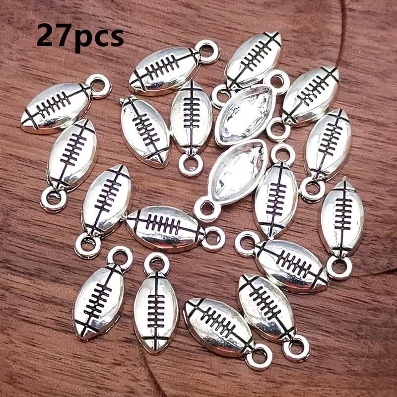 TEMU 27pcs Of Football Charm Pendants, Bohemian Style Jewelry Additions For Handmade Bracelet, Necklace, And Earring Making, Measuring 7*15mm