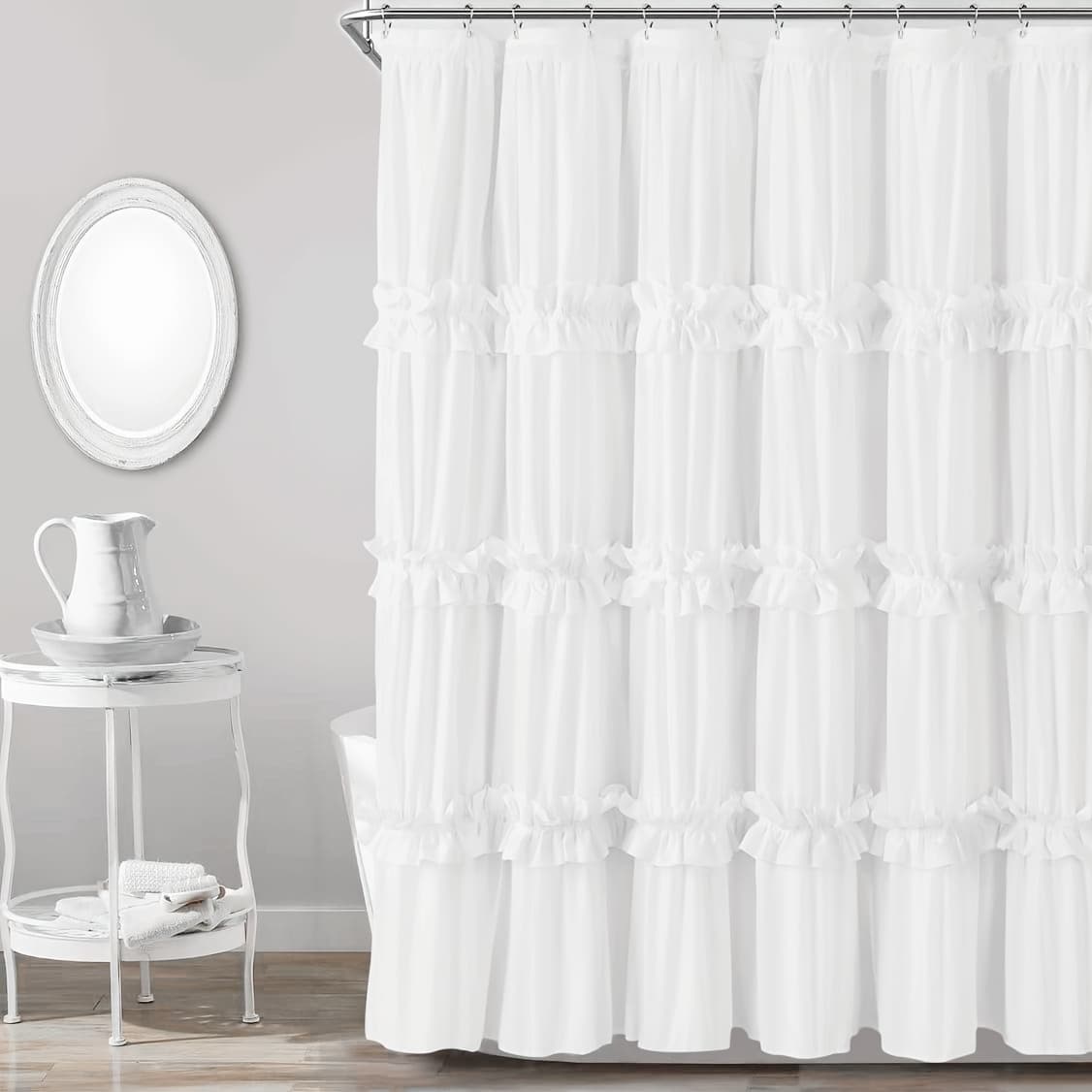 TEMU 1pc Handmade Style Ruched Shower Curtain, White Solid Scalloped Edge Shower Curtain, Pure Handmade Shower Curtain, Bathtub Accessory, 72 X 72 Inches