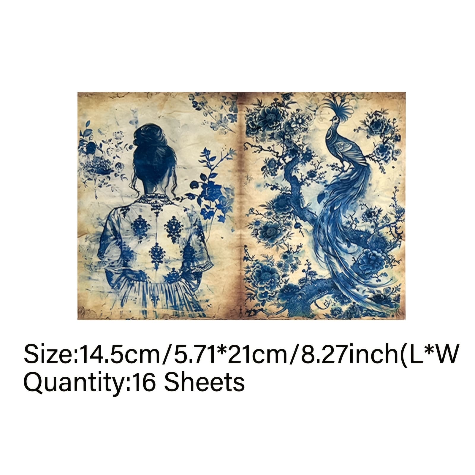 TEMU Vigus 16 Sheets Blue Porcelain Goddess Silhouette Watercolor Craft Paper - A5 Vintage Floral & Botanical Journaling Supplies For Diy Art, Scrapbooking, Gift Wrapping, Paper