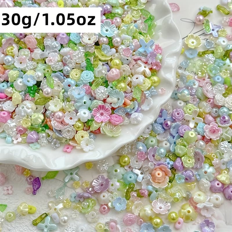 TEMU 30g 3-12mm Mini Flower Bead Bell Orchid, Rose Cherry With Leaf Woven Rope Bead Diy Flower Bracelet Bead Accessory Bead Light Color Used To Phone Chain Necklace Ring