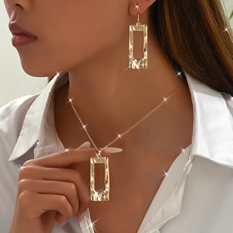 TEMU 3pcs Women's Jewelry Set Fashion Style Creative Irregular Rectangular Geometric Earrings Necklace Niche Set Daily Versatile Additions