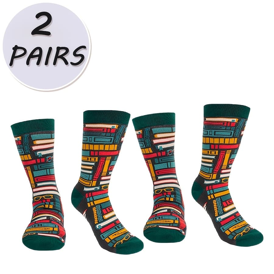 TEMU Socks Reading Multicolor Design Mid-calf Socks, Letter Print Mid-calf Socks