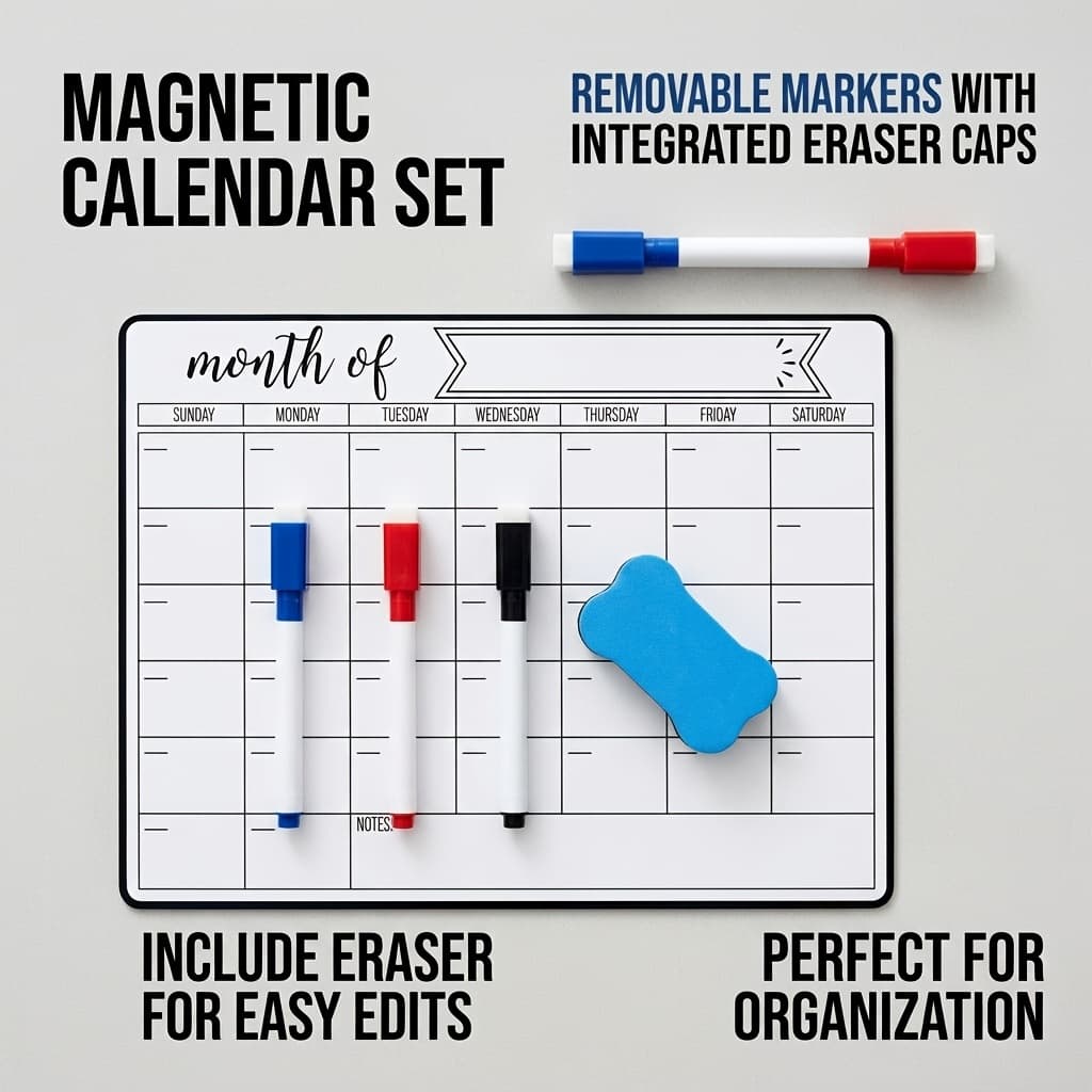 TEMU 1 Set Magnetic Fridge Calendar And Whiteboard Pen With Blackboard Eraser | Planner For | Reusable Kitchen Schedule Board, Dry Erase & Magnetic Surface