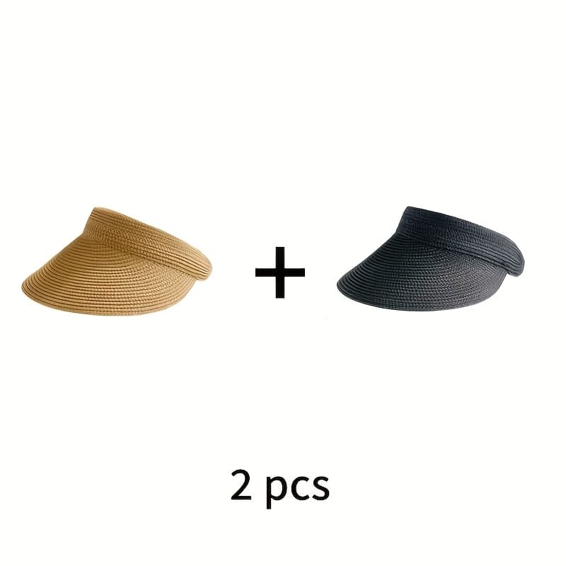TEMU 2pcs Set 2026 Spring Summer Autumn Hat Women's Outdoor Outing Sunshade Hat Wide Brim Empty Top Foldable Sun Hat Beach Hat
