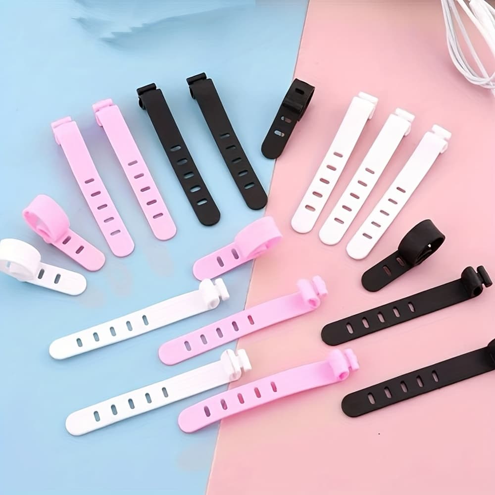 TEMU 24pcs Silicone Cable Ties With 5-hole Design, Portable & Durable For Data & Headphone Cables, Secure Hold For Home, Office Use, Cable Ties For Organizing, ,