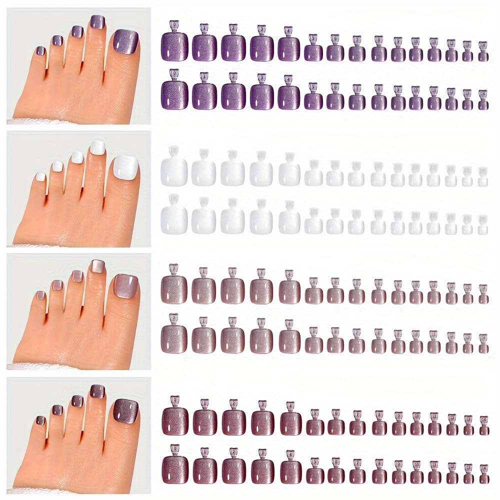 TEMU 120pcs/box Short Square Toenail Patch Tulip Purple Astigmatism Cat For Women And