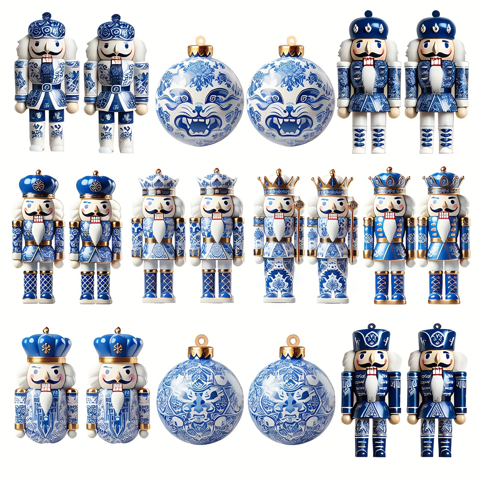 TEMU 20/40pcs Wooden Blue And White Porcelain Walnut Clip Pendant, Indoor And Outdoor Holiday Christmas Decoration Pendant, Christmas Tree Pendant, Pendant
