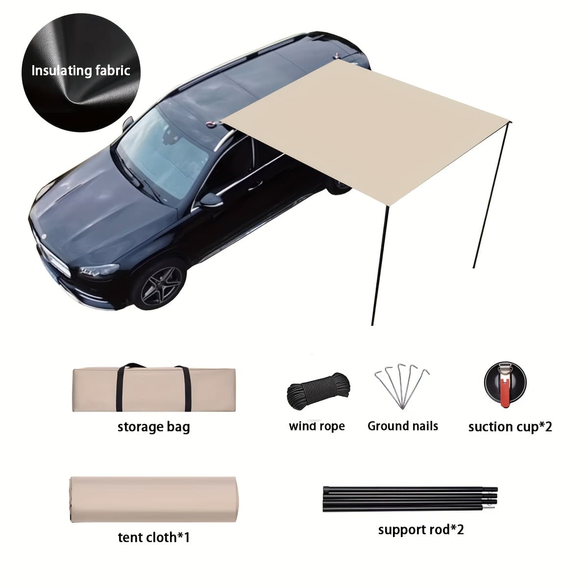 TEMU Portable Car Sunshade Heat Insulation Rear Tent For Camping, Mpv, Rv, Suv, Truck - Windproof Suction Cup Design, No Drilling Required, And Detachable, Perfect Gift For Father's Day
