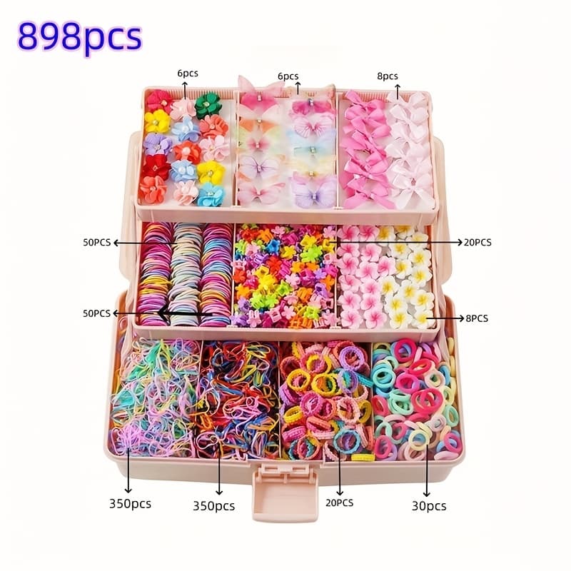 TEMU 898pcs Cute And Hair Accessories Set Without Box-egg High Elastic Hair Ring And Clip, Suitable For Women And Gift