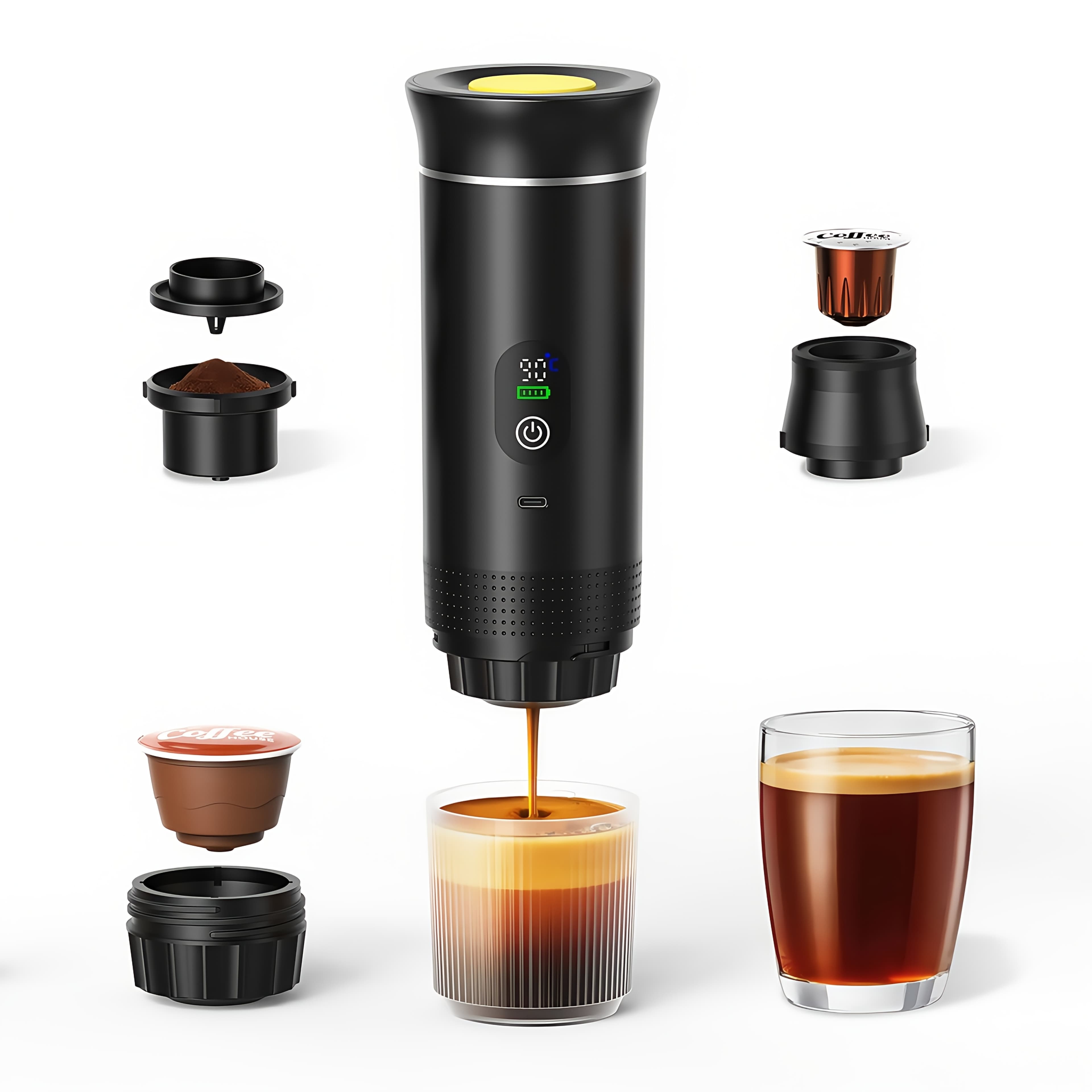 TEMU Klzo Upgraded Digital Portable Automatic Capsule Coffee Machine, Digital Screen, , 1 Click Brewing, Usb Charging, Stylish - For Travel, Dormitory And Office | Portable Kitchen Tool