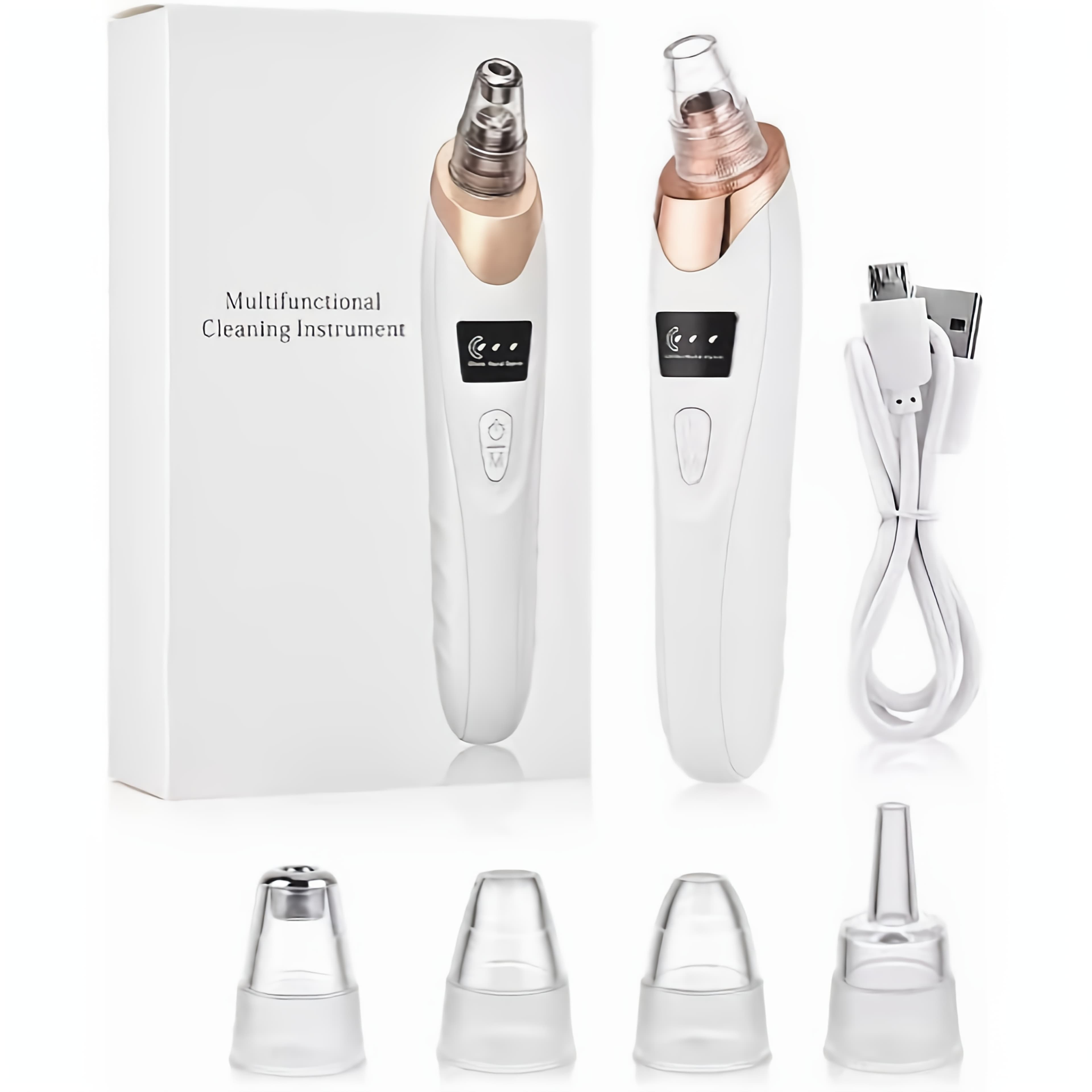 TEMU Rechargeable Blackhead Remover And Pore Cleanser Kit With Usb Charging, And 3 Adjustable Suction Levels, 5 Probes, Skincare Multiple Nozzle Attachments, Portable Light Types, Blackhead Remover