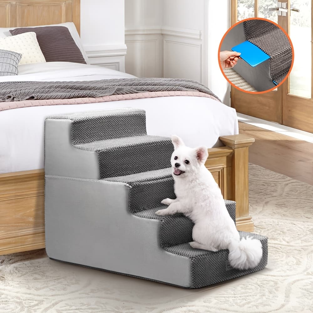TEMU 5 Tiers Dog Ramp Steps Pet Stairs With Support Board Portable Indoor For Bed Sofa