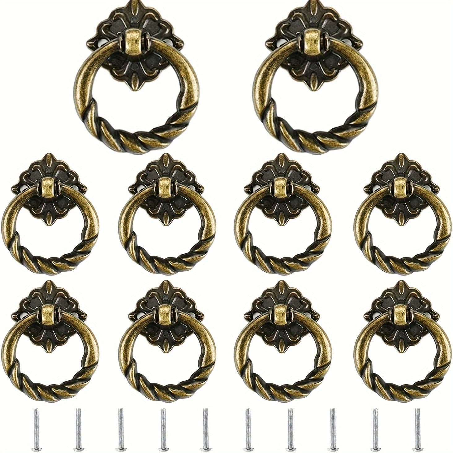 TEMU 10pcs Vintage Round Cabinet Pulls, Antique Style Brass Drawer Knob With Screws, 1.18in Diameter Rustic Knotted Dresser Handles, For Furniture Restoration And Decoration
