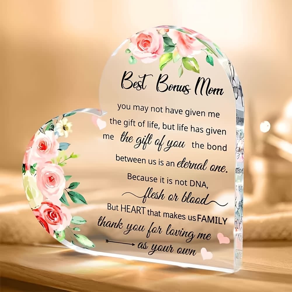 TEMU [2d Flat] [] Step Mom Gift Ideas For Bonus Mom, Gifts, Step Daughter Stepdaughter Stepson To My Other Mom Gift, Stepmom Gifts Clear Acrylic Heart Paperweight Keepsake For Birthday