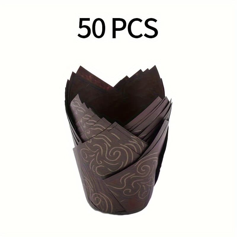 TEMU 50pcs Tulips, , Striped Cake Paper Cups - Greaseproof Muffin Cups For Weddings, Birthdays, Christmas - Kitchen Gadgets And Additions
