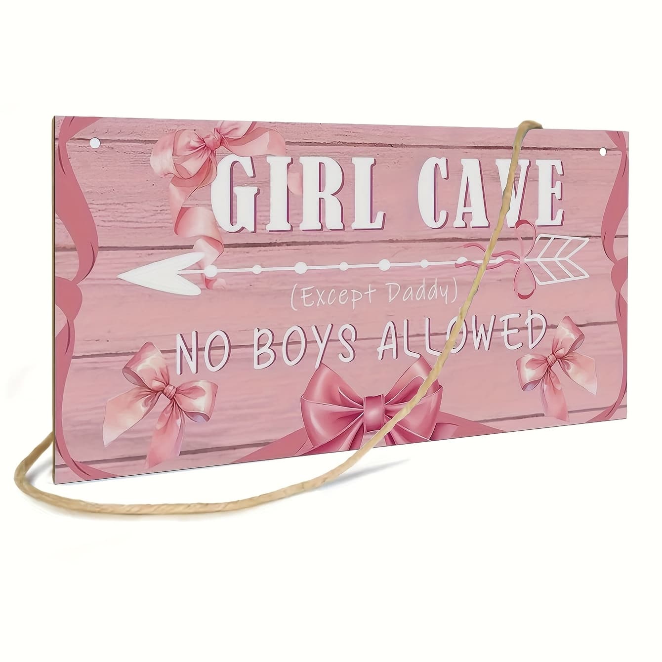 TEMU 2d Flat - 2dflat, 1pc, Girl Cave Sign, Bow Wooden Wall Hanging Sign Decoration, Gifts For , Room Decoration, Allowed Daddy For Girls Bedroom