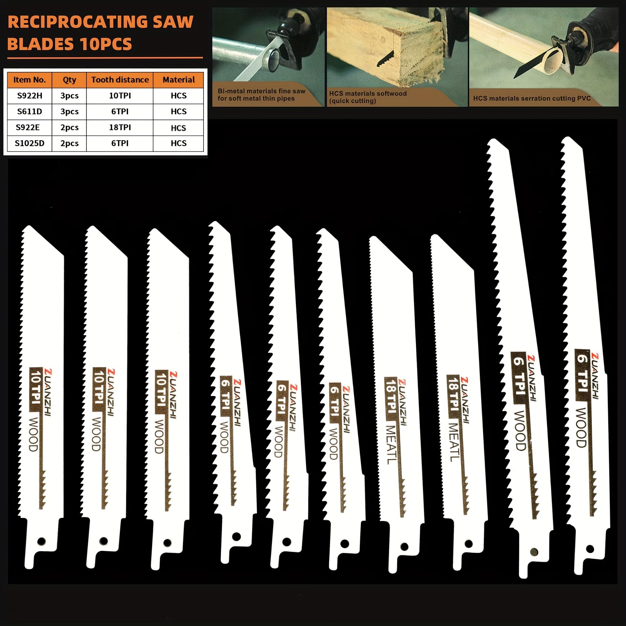 TEMU 10pcs High-carbon Steel Reciprocating Saw Blades - Cutting Tools For Garden Trimming And Branch Cutting - 6inch And 8inch Long, For