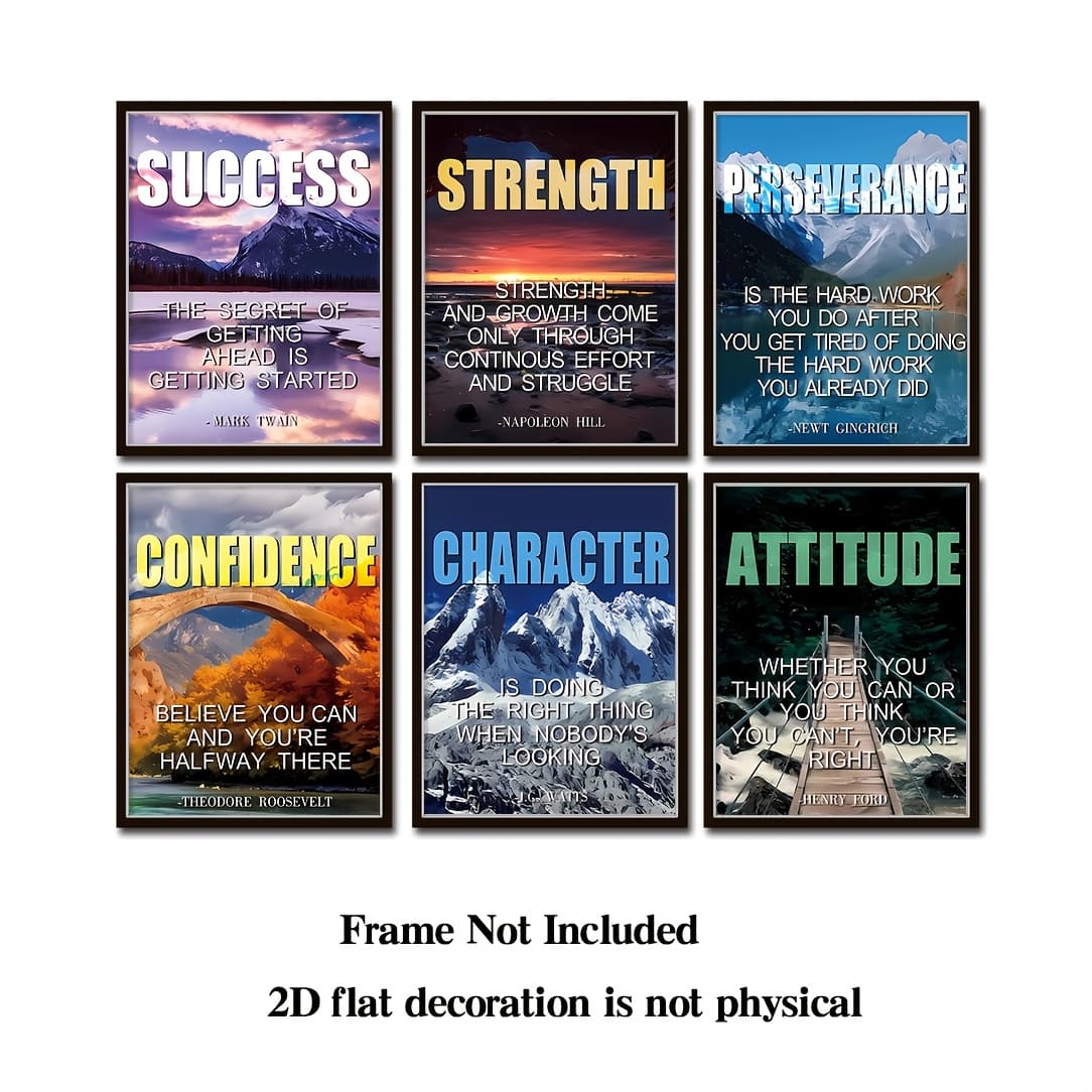 TEMU 2d Flat - Set Of 6 Unframed 2d Wall Art Posters Featuring Inspirational Quotes, Perfect For Decorating Offices, Libraries, Schools, Gyms, And Living Rooms. Each Piece Measures 8x10 Inches