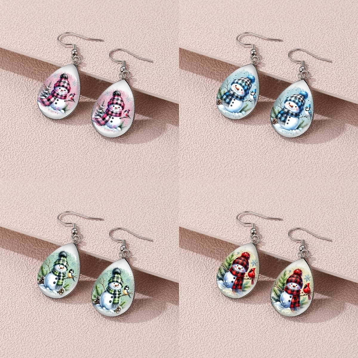 TEMU 4 Pairs Of Vintage Cartoon Snowman Earrings, Wear, Party Decorations, And Christmas And New Year Gifts For