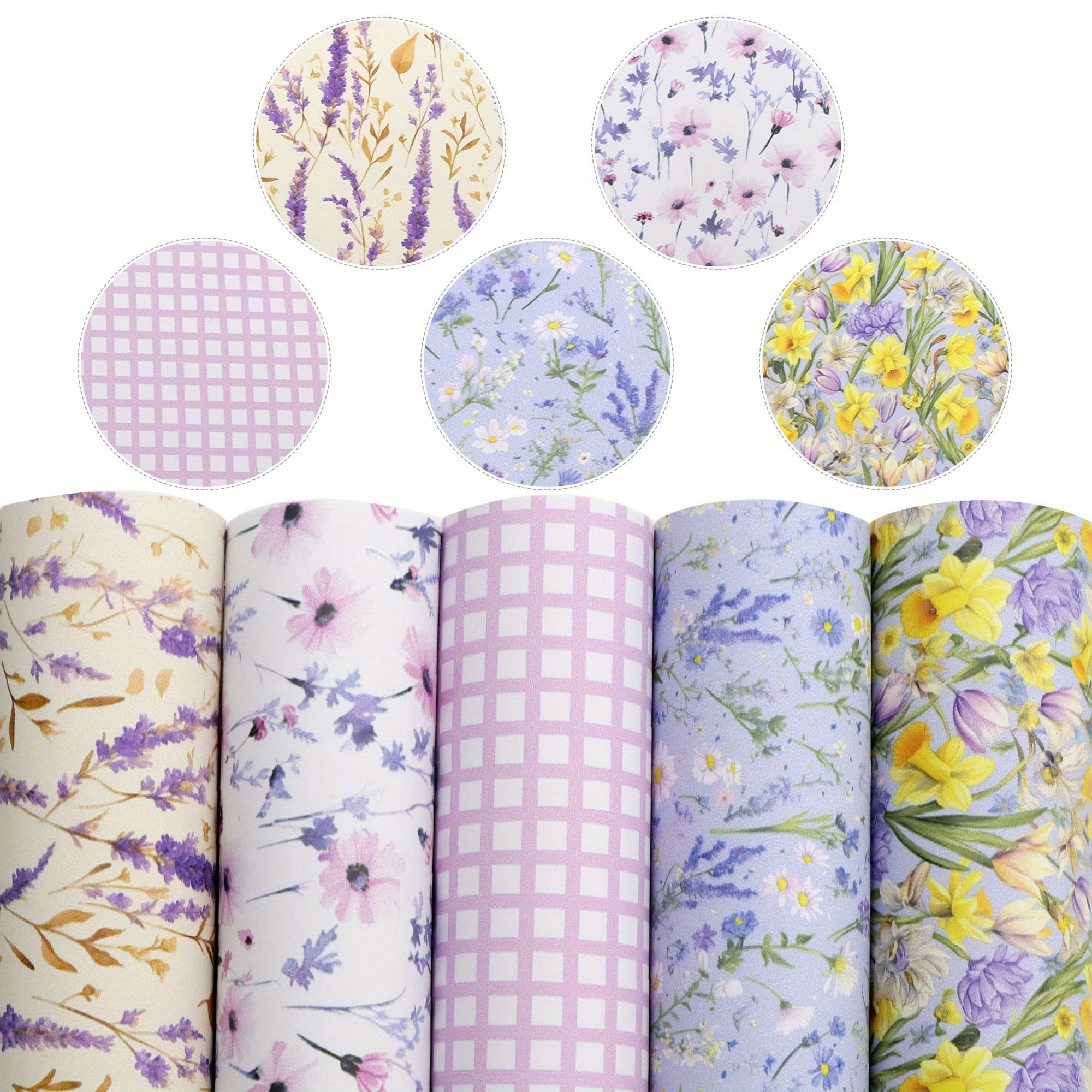 TEMU 5pcs Faux Leather Sheets 7.87x12.99 Inch - Flower Printed Synthetic Leather Fabric, Smooth Textured For Earrings, Hair Bows, Crafts Projects, Faux Leather Sheets For Crafts, Decorative Crafting