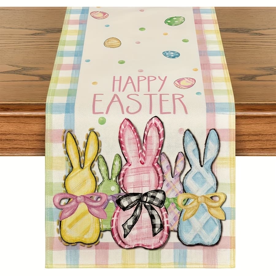 TEMU 1pc Easter Bunny Table Runner - 100% Polyester, Design With Colorful Rabbits & "" Text, & Party Decor For Dining Tables, Festive Table Setting | Pattern | Quality Fabric Craft, Rabbit Accessories