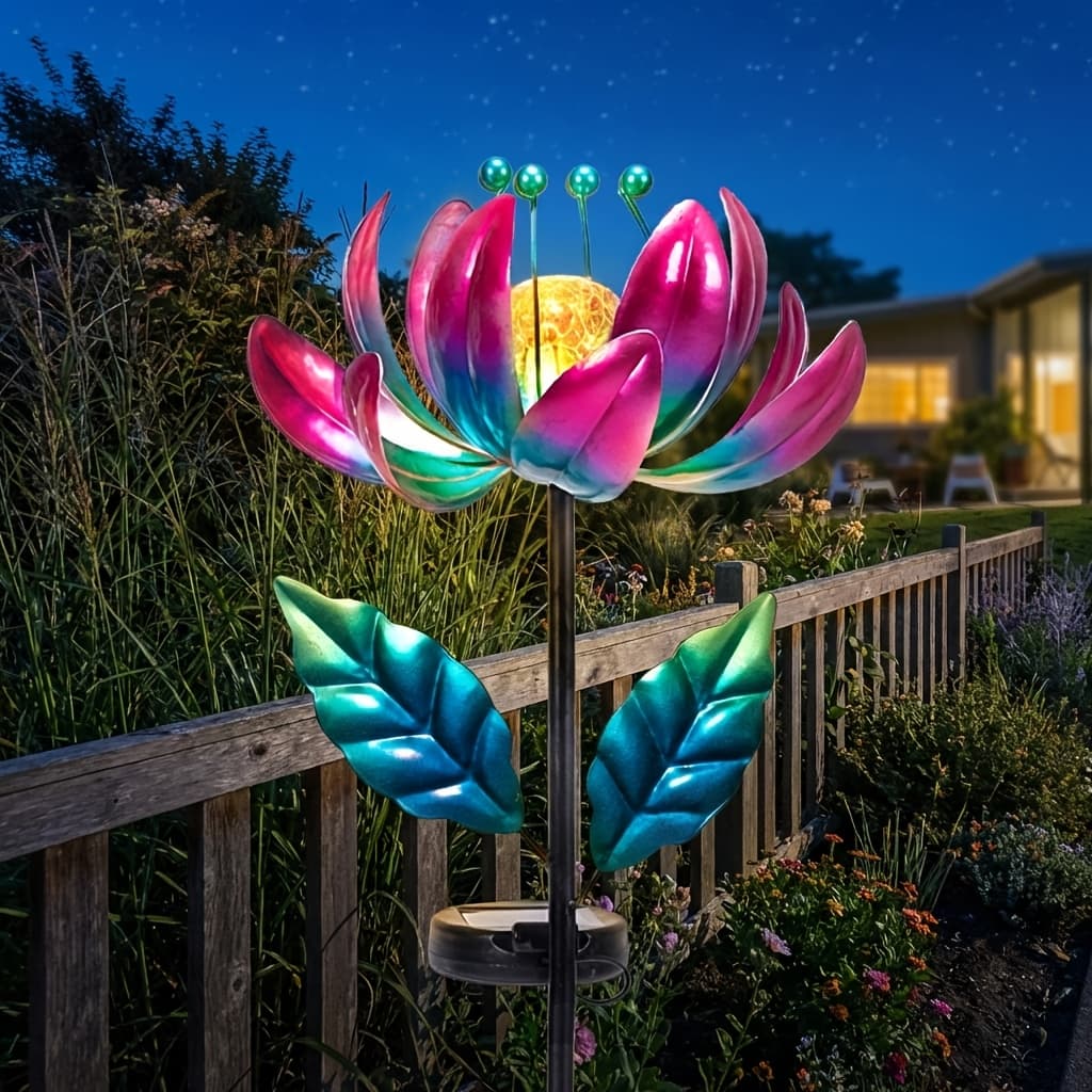 TEMU Courtyard Solar Windmill Light | Outdoor Metal Purple , Rotatable And Solar Rechargeable, Waterproof , Led Light With Cracked Lotus Ball, Garden Grass Path Outdoor Decorative Light