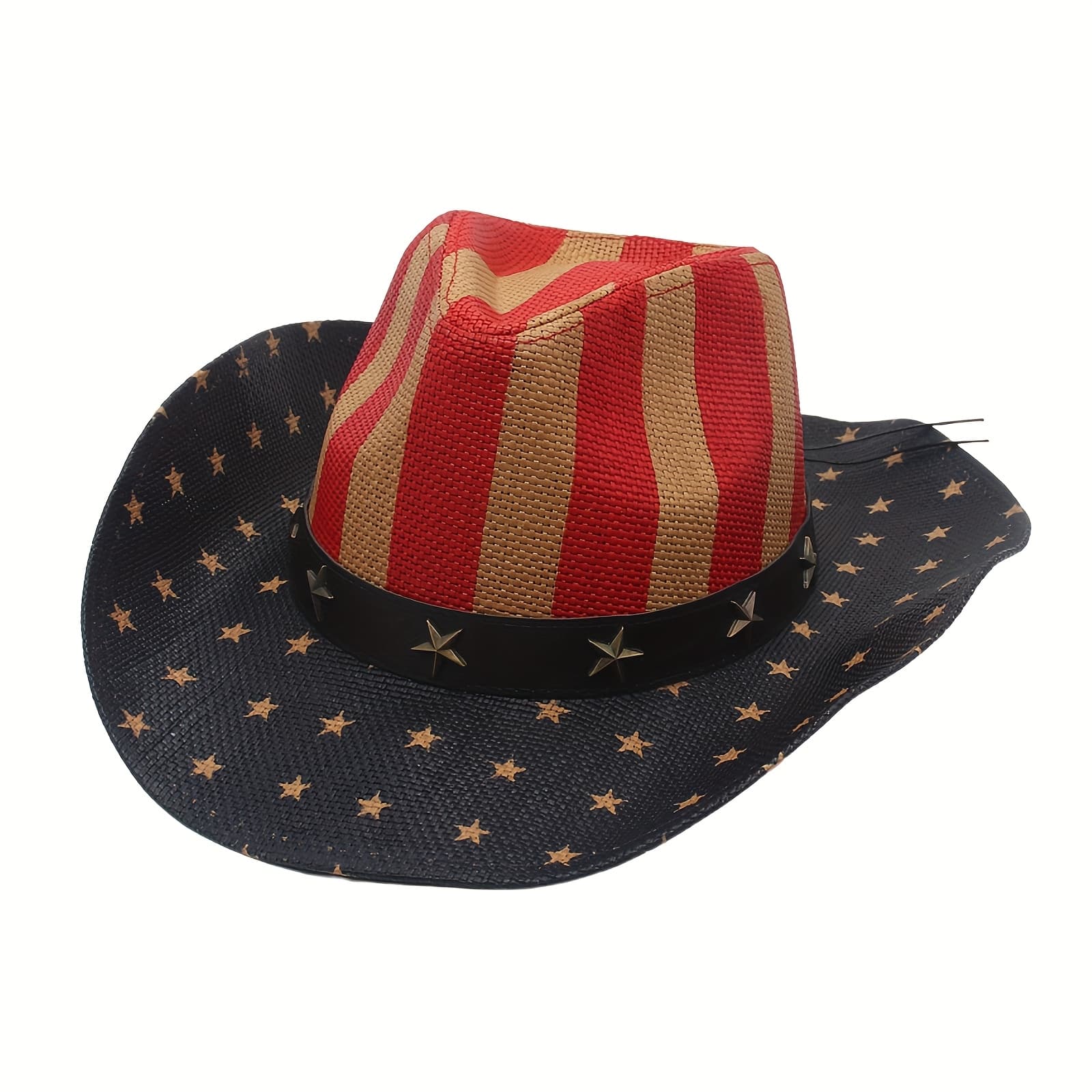 TEMU American Flag Wide Curved Brim Western Hat Equestrian Riding Jazz Cowboy Cowgirl Straw Hat