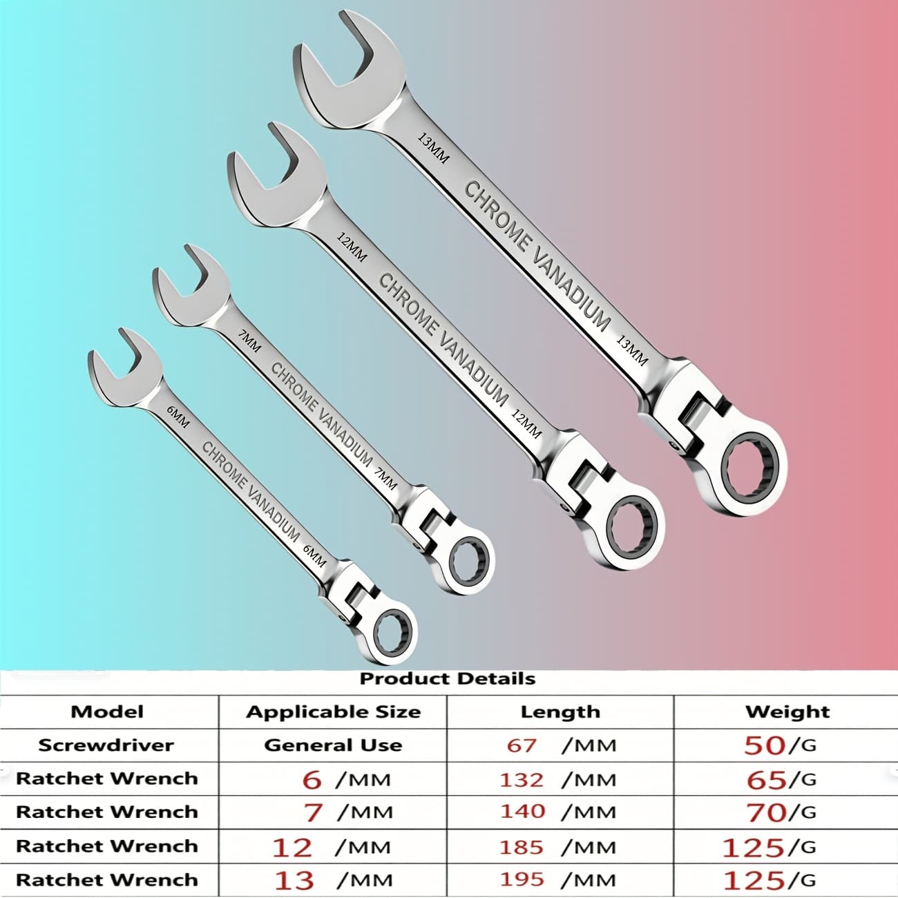TEMU 12pcs Flexible Ratchet Wrench Set 6mm-17mm Spanner Ratcheting Combination Flexi Wrench Kit Metric , Suitable For The Repair Of Furniture, Automobiles, Bicycles, And Motorcycles