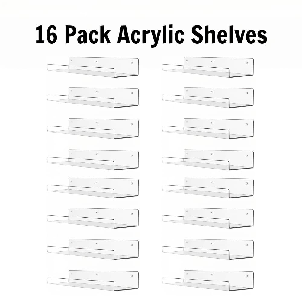 TEMU 4/8/16 Pack Acrylic Shelves For Wall Storage, Room Decor, 15*4" Floating Bookshelves, Display Shelf Organizer For Bathroom, Bedroom, Living Room, Kitchen, Room Decor, Clear