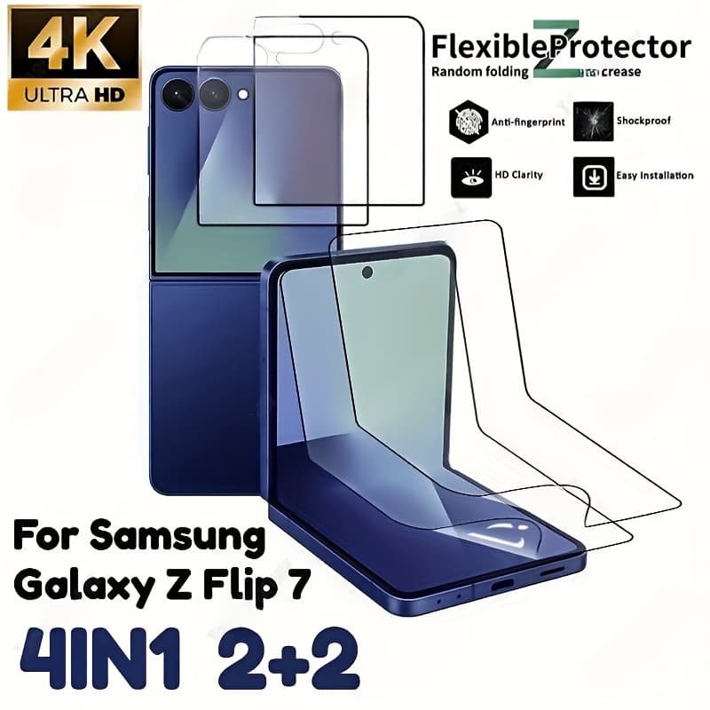 TEMU 2+2 Applicable For For Galaxy Z , Including Case, With 2 Soft Tpu Films And 2 Tempered Glass Screen Protectors - High Definition, Anti-oil, Anti-fingerprint, Protection