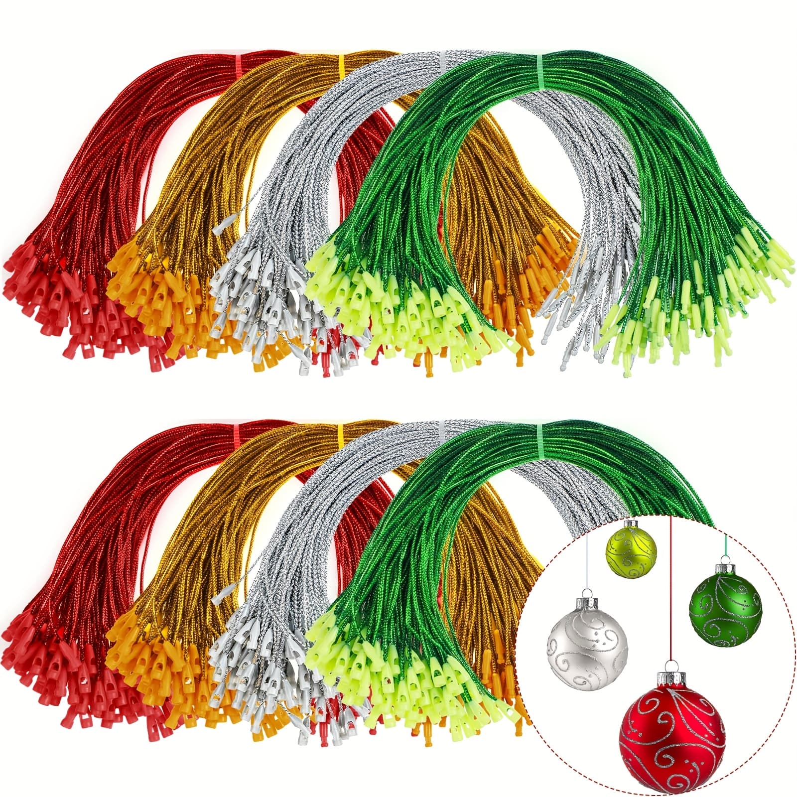 TEMU 1000pcs Christmas Ornament Hooks Ornament Hangers Precut Cord Easy Locking With Snap Precut Hanging Ropes For Christmas Tree Holiday Party Hanging Decoration Strings(red, Green)