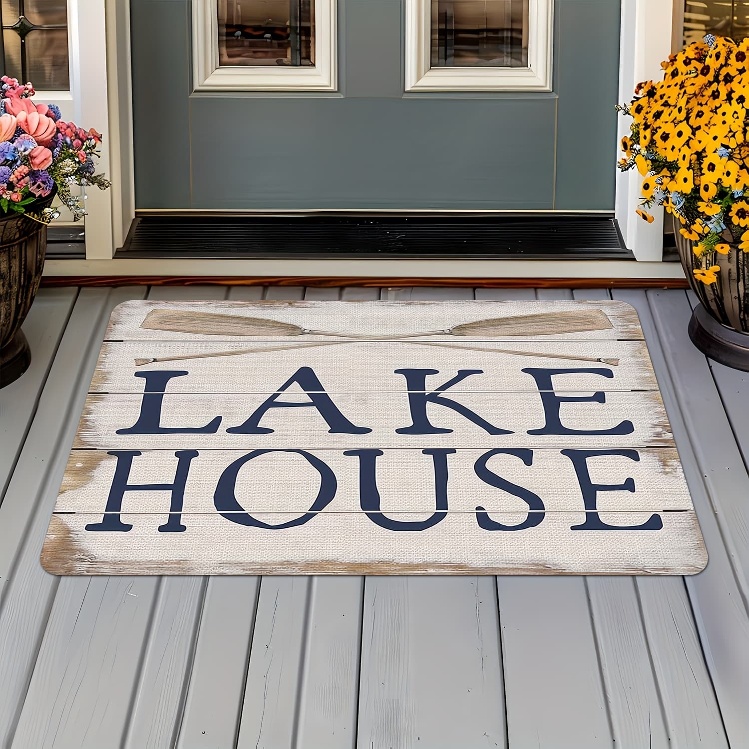 TEMU Lake House Welcome Mat - Lake House Text Design Suitable For Porch, Front Door, Bathroom & / Use - Thick Machine-washable Polyester With Rustic Charm, Cozy Adhesive (no )