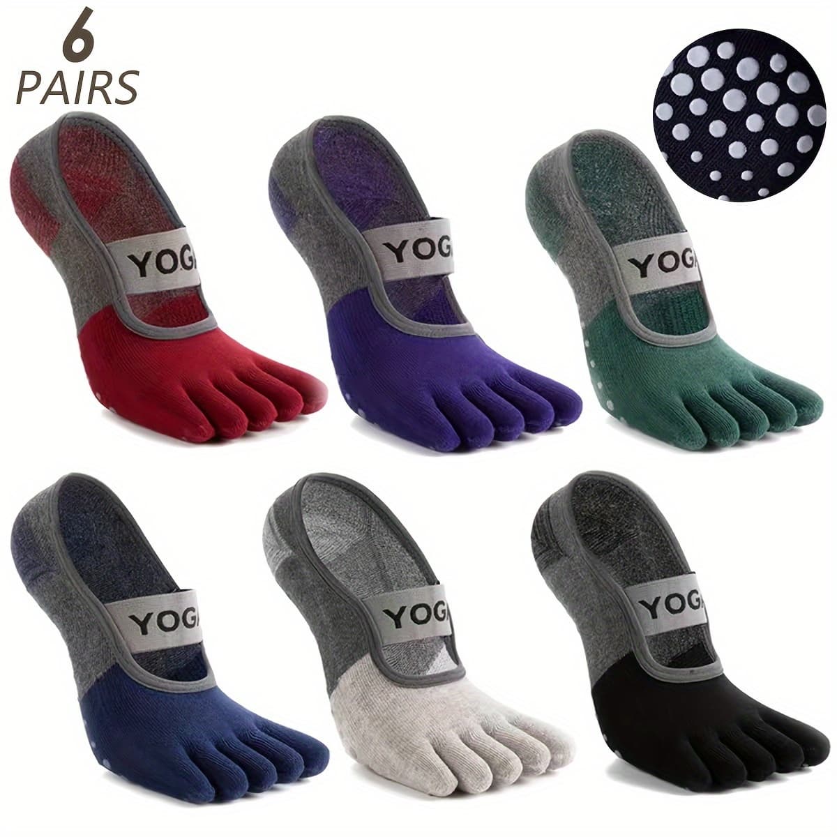 TEMU 6 Pairs Of Women's Yoga Socks Featuring Five-finger Designs, In Colors. Indoor Floor Socks Are With Non-slip Silicone